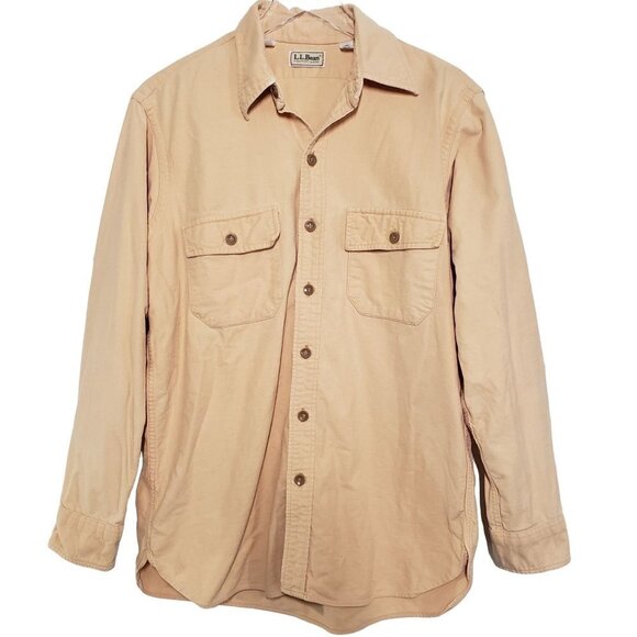 LL Bean Outdoor Shirt Camping 100% Cotton Yellow Button Front Mens 16 - Picture 1 of 7